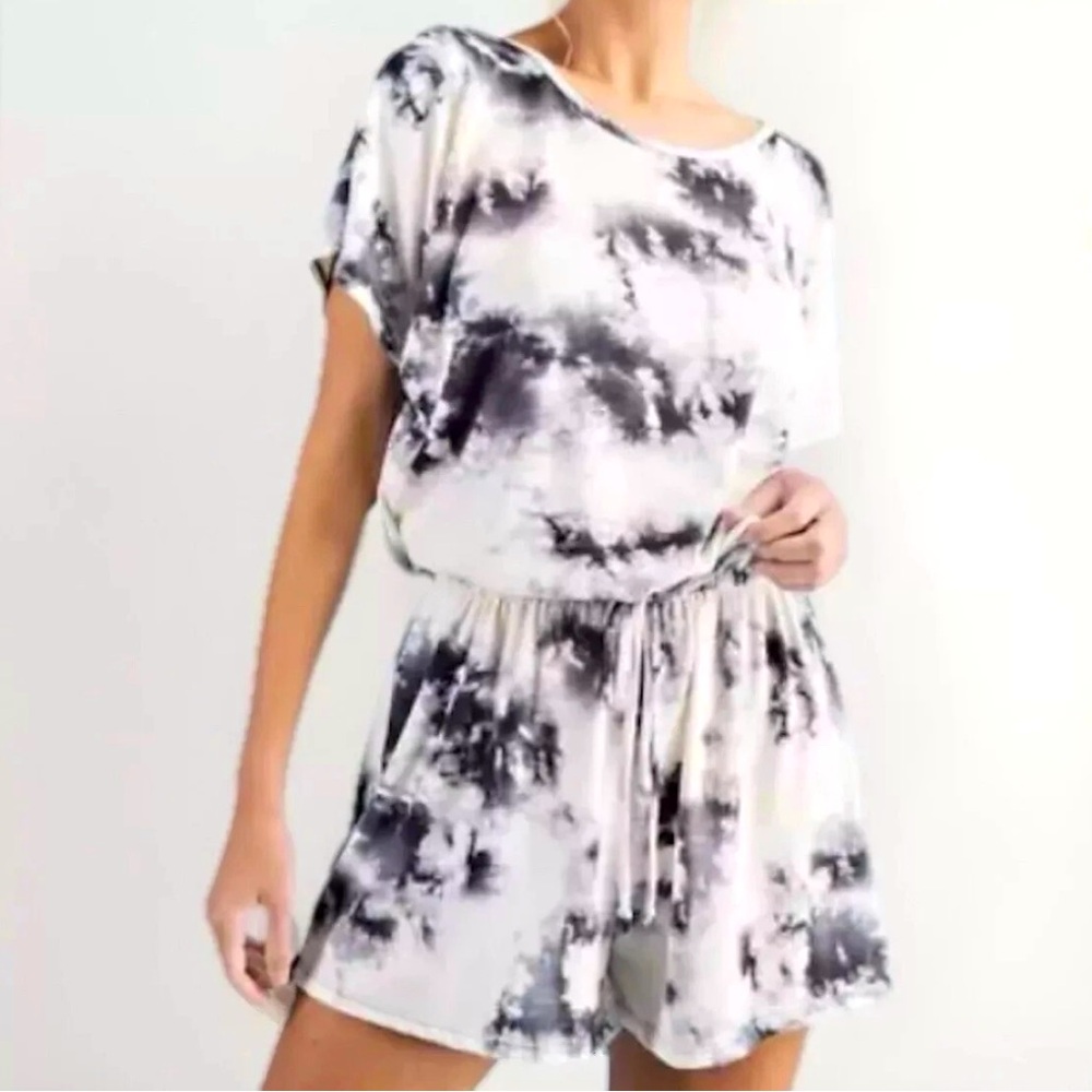 Francis Cabrel Tie Dye Romper Shorts Black & White Drawstring Waist Women Small